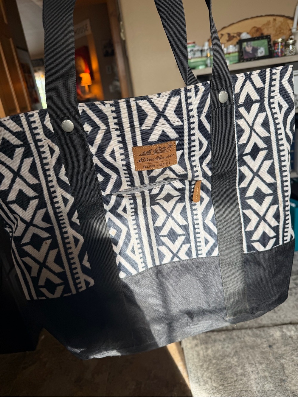 Eddie Bauer Navy and White Geometric Canvas Tote